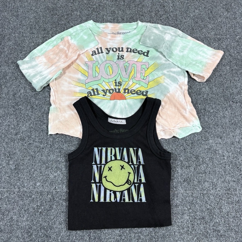 Lot Of Two‎ ROWDY SPROUT Nirvana Tank Top Size 8 And Beatles Oversized Crop Sz 6